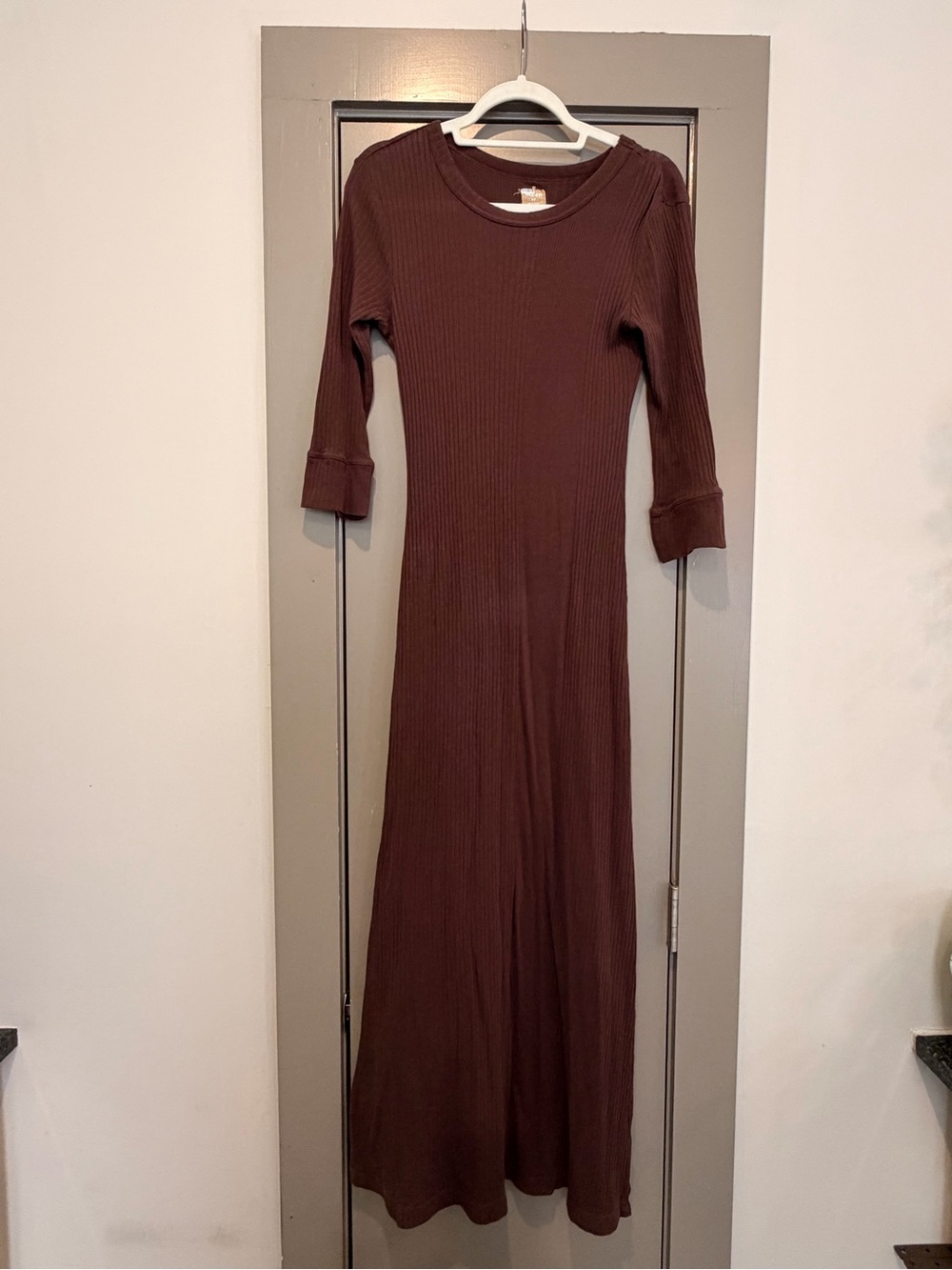Free People Brown Ribbed Long Sleeve Maxi Dress